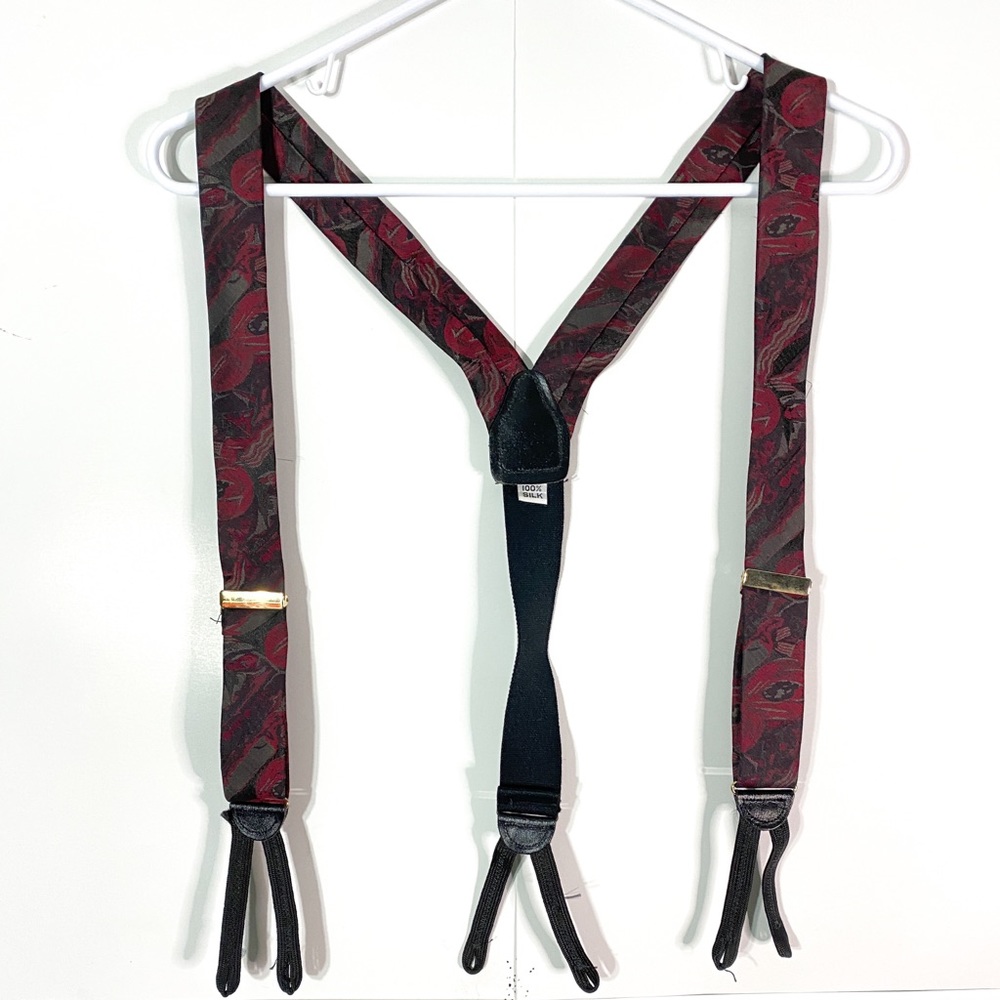 ESSENTIA 100% silk black and red suspenders